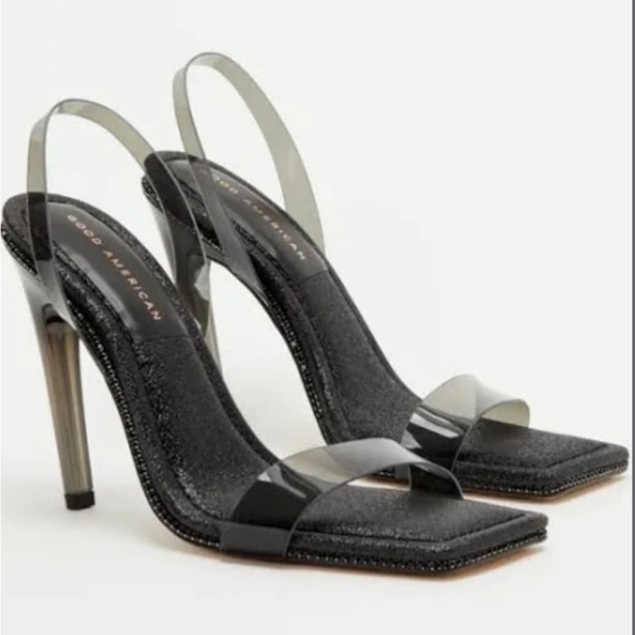 Good American Glitter‎ 4” Slingback Heels Black size 8 - Picture 3 of 7